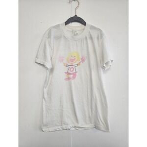 Vintage Cheerleader Shirt‎ Girls 16 White Pink Pom Pom Graphic JCPenney 70s